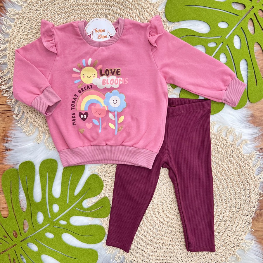 Conj. Casaco Love Blooms e Calça Legging - Rose e Uva